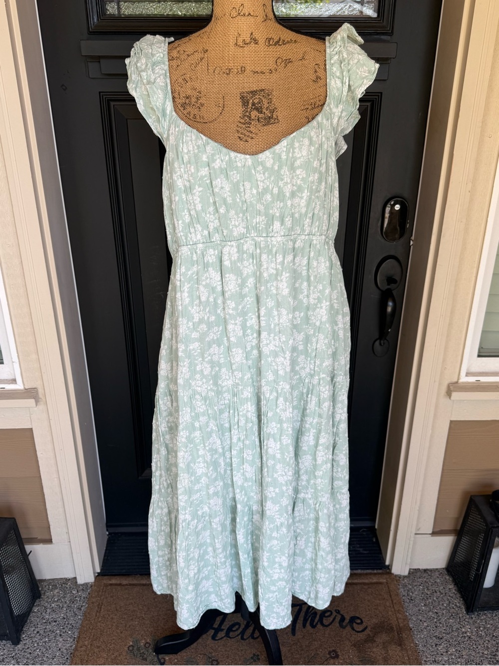 Arula Sage Floral Smocked Maxi Dress Boho Cottagecore Prairie Romantic B